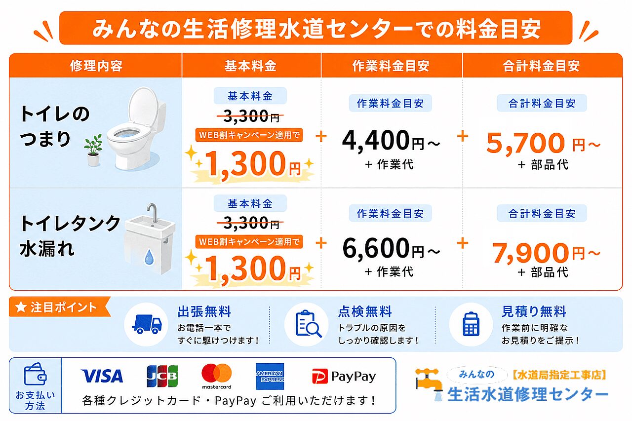 みんなの生活水道修理センターのトイレ修理料金相場b