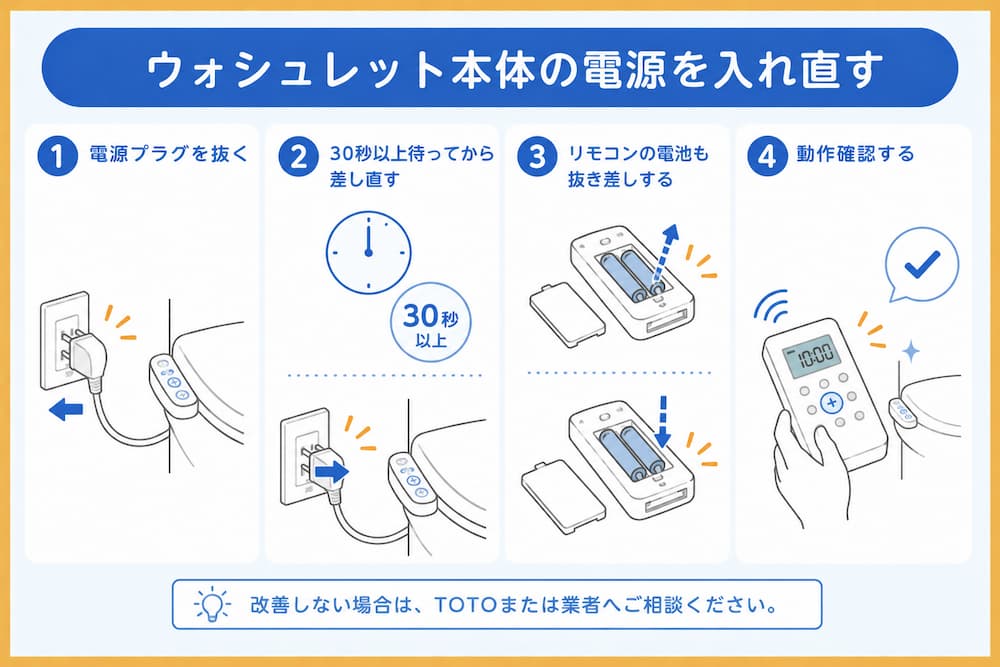 ウォシュレット本体の電源を入れ直す