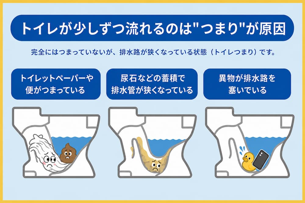 トイレが少しずつ流れるのは"つまり"が原因