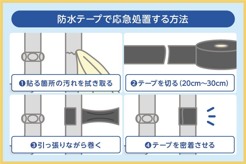 排水管の水漏れを防水テープで応急処置する方法