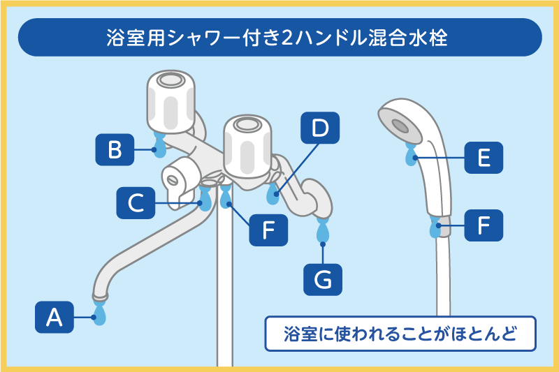 浴室用シャワー付き2ハンドル混合水栓
