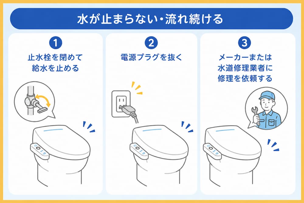 水が止まらない・流れ続ける